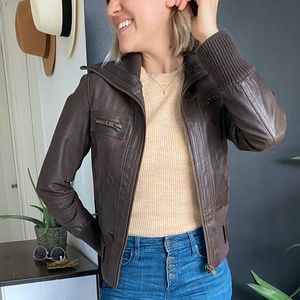 Vintage Brown Genuine Leather Bomber Jacket